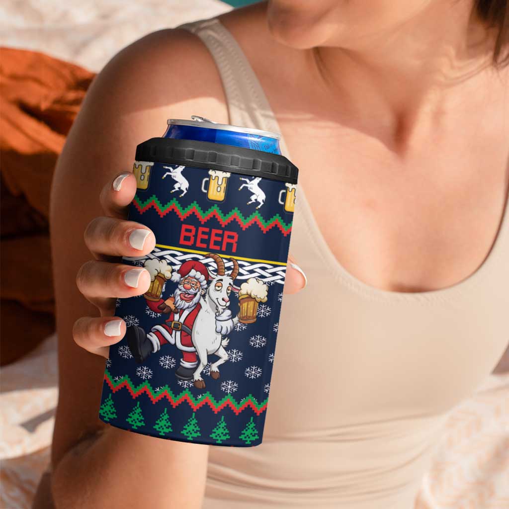 Personalized Merionethshire Wales Christmas 4 in 1 Can Cooler Tumbler Beer and Goat Santa Design - Wonder Print Shop