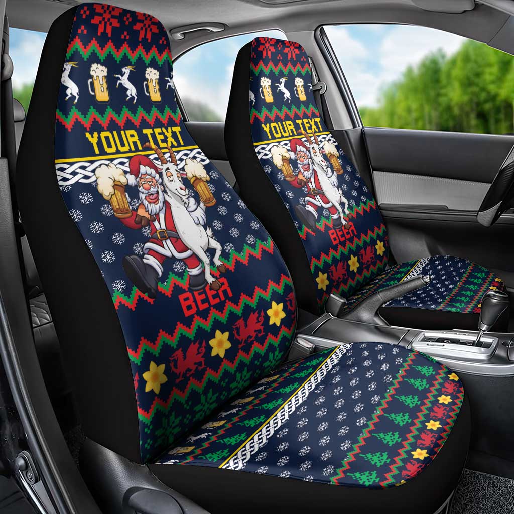 Personalized Merionethshire Wales Christmas Car Seat Cover Beer and Goat Santa Design - Wonder Print Shop