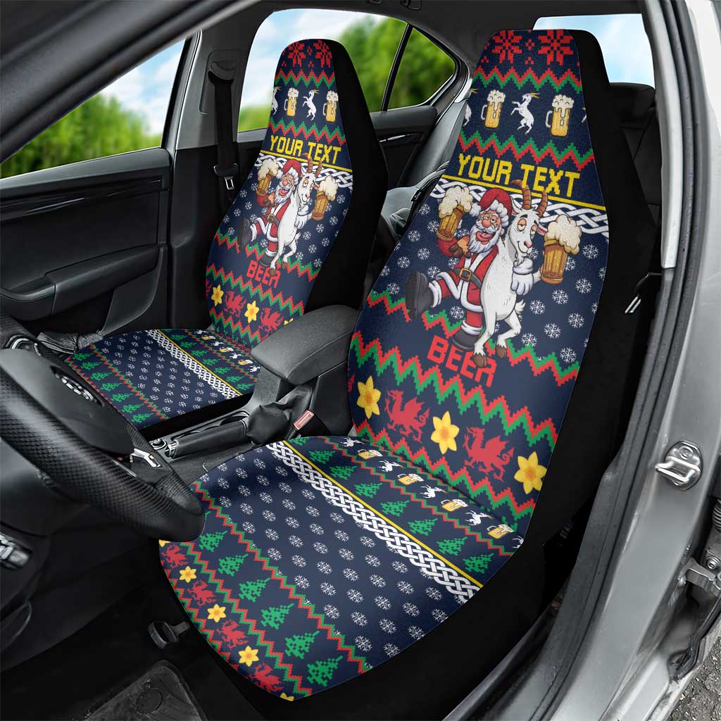 Personalized Merionethshire Wales Christmas Car Seat Cover Beer and Goat Santa Design - Wonder Print Shop
