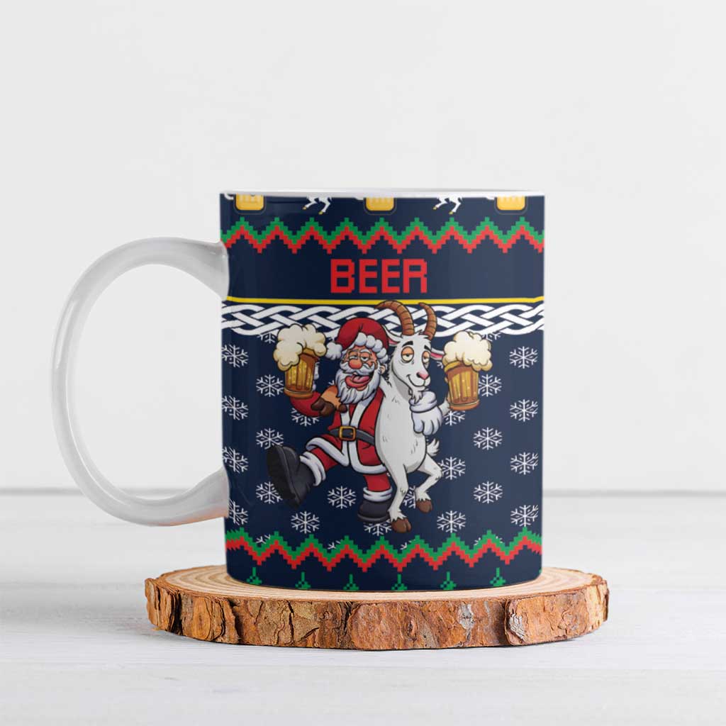 Personalized Merionethshire Wales Christmas Ceramic Mug Beer and Goat Santa Design - Wonder Print Shop