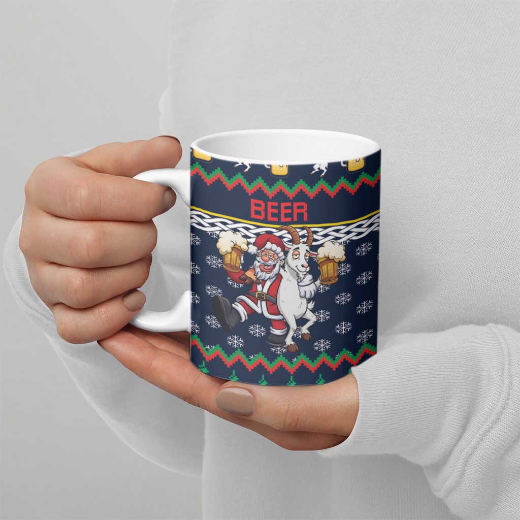 Personalized Merionethshire Wales Christmas Ceramic Mug Beer and Goat Santa Design - Wonder Print Shop