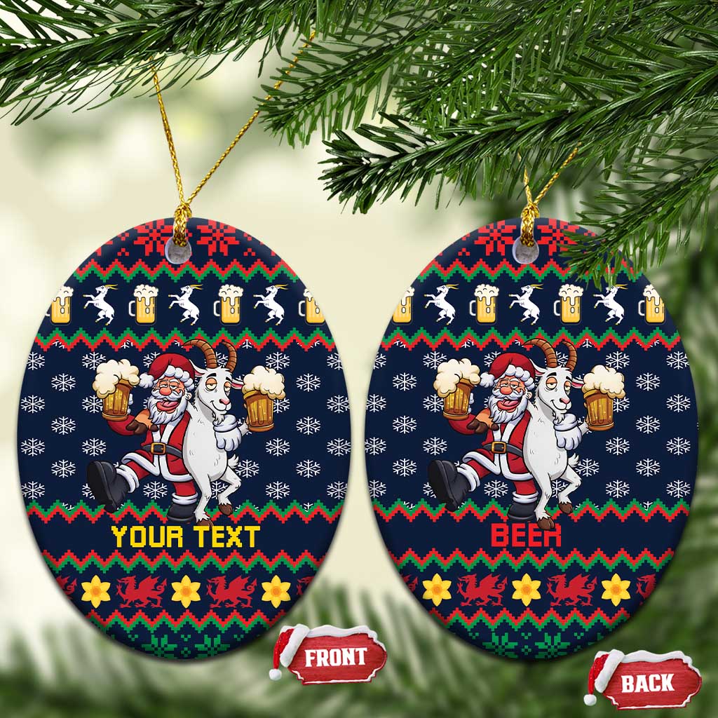 Personalized Merionethshire Wales Christmas Ceramic Ornament Beer and Goat Santa Design - Wonder Print Shop
