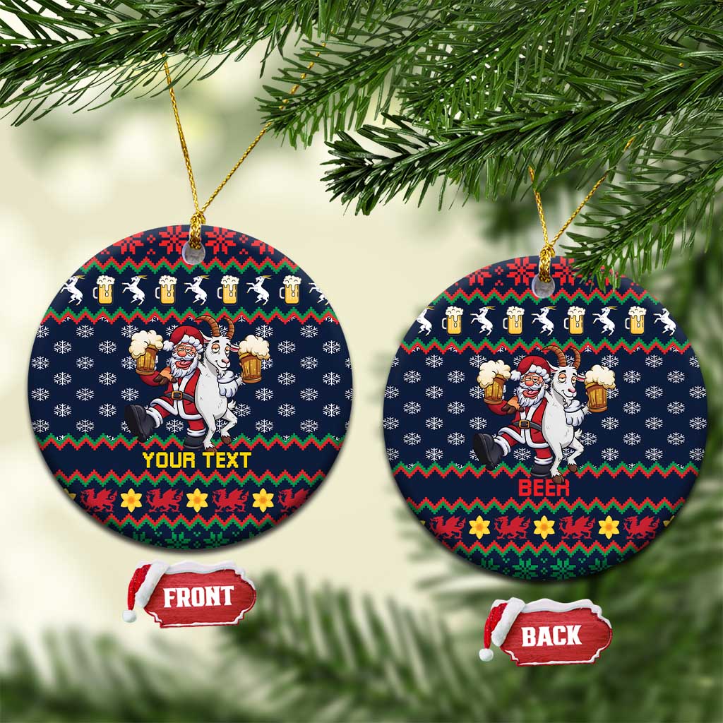 Personalized Merionethshire Wales Christmas Ceramic Ornament Beer and Goat Santa Design - Wonder Print Shop