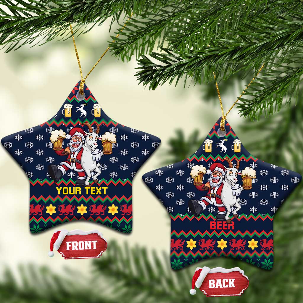 Personalized Merionethshire Wales Christmas Ceramic Ornament Beer and Goat Santa Design - Wonder Print Shop