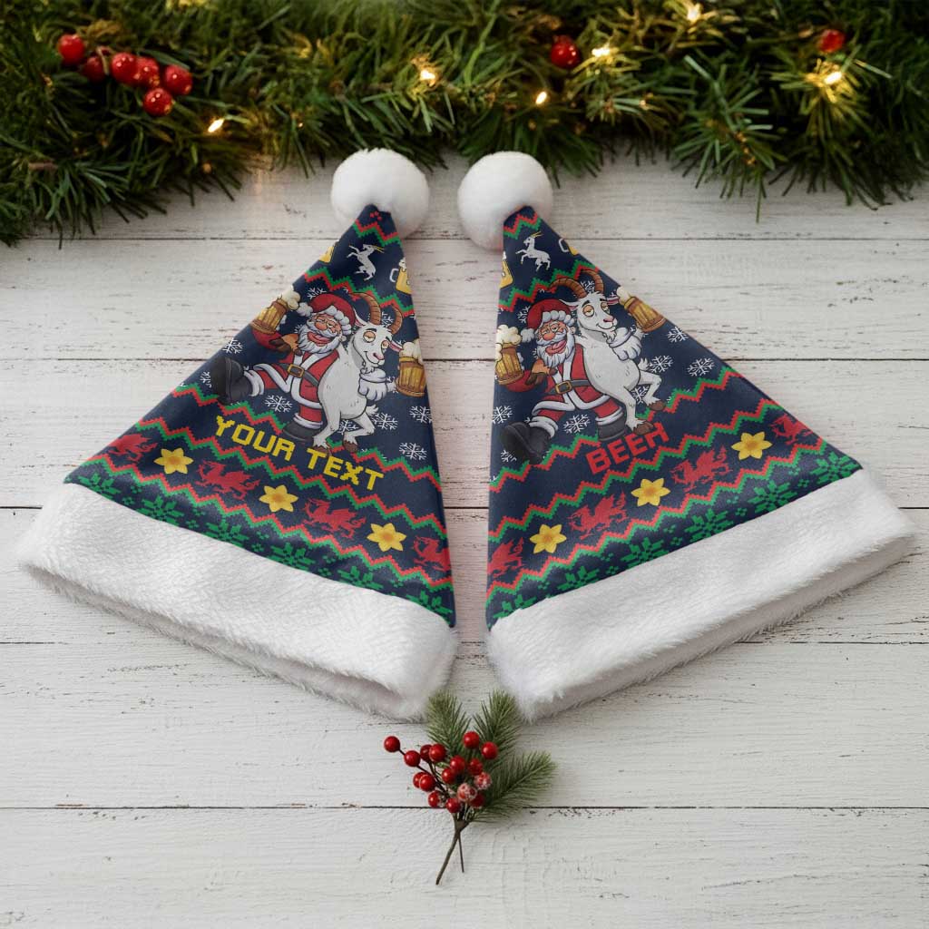 Personalized Merionethshire Wales Christmas Santa Hat Beer and Goat Santa Design - Wonder Print Shop