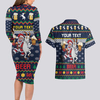 Personalized Merionethshire Wales Christmas Couples Matching Long Sleeve Bodycon Dress and Hawaiian Shirt Beer and Goat Santa Design - Wonder Print Shop