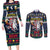 Personalized Merionethshire Wales Christmas Couples Matching Long Sleeve Bodycon Dress and Long Sleeve Button Shirt Beer and Goat Santa Design - Wonder Print Shop