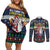 Personalized Merionethshire Wales Christmas Couples Matching Off Shoulder Short Dress and Long Sleeve Button Shirt Beer and Goat Santa Design - Wonder Print Shop