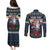 Personalized Merionethshire Wales Christmas Couples Matching Puletasi and Long Sleeve Button Shirt Beer and Goat Santa Design - Wonder Print Shop