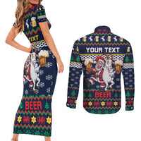 Personalized Merionethshire Wales Christmas Couples Matching Short Sleeve Bodycon Dress and Long Sleeve Button Shirt Beer and Goat Santa Design - Wonder Print Shop