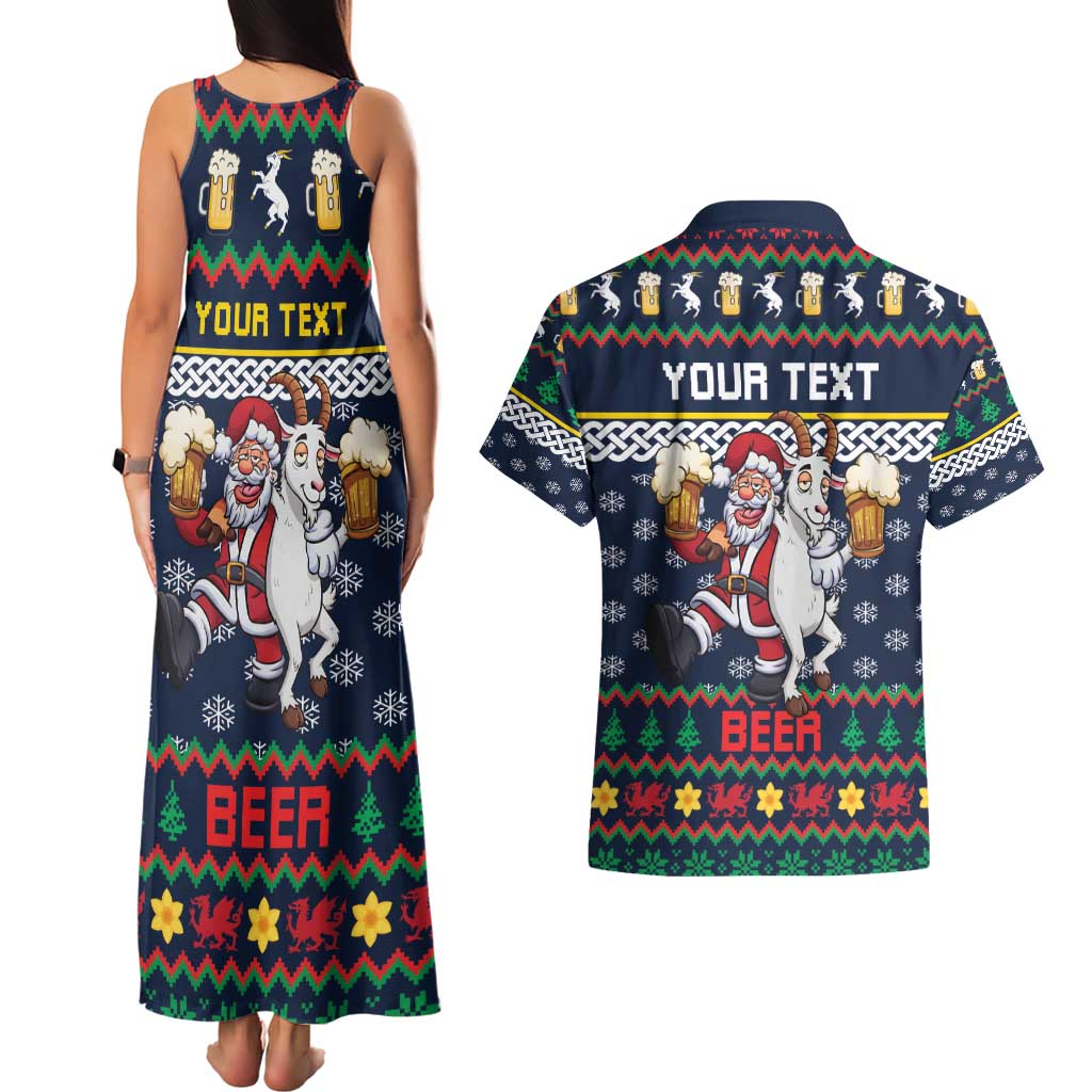 Personalized Merionethshire Wales Christmas Couples Matching Tank Maxi Dress and Hawaiian Shirt Beer and Goat Santa Design - Wonder Print Shop