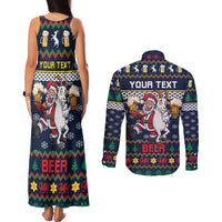 Personalized Merionethshire Wales Christmas Couples Matching Tank Maxi Dress and Long Sleeve Button Shirt Beer and Goat Santa Design - Wonder Print Shop