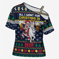 Personalized Merionethshire Wales Christmas Cross Shoulder Shirt Beer and Goat Santa Design - Wonder Print Shop