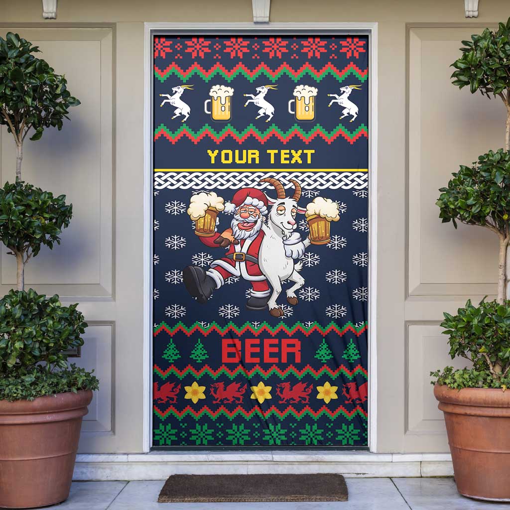 Personalized Merionethshire Wales Christmas Door Cover Beer and Goat Santa Design - Wonder Print Shop
