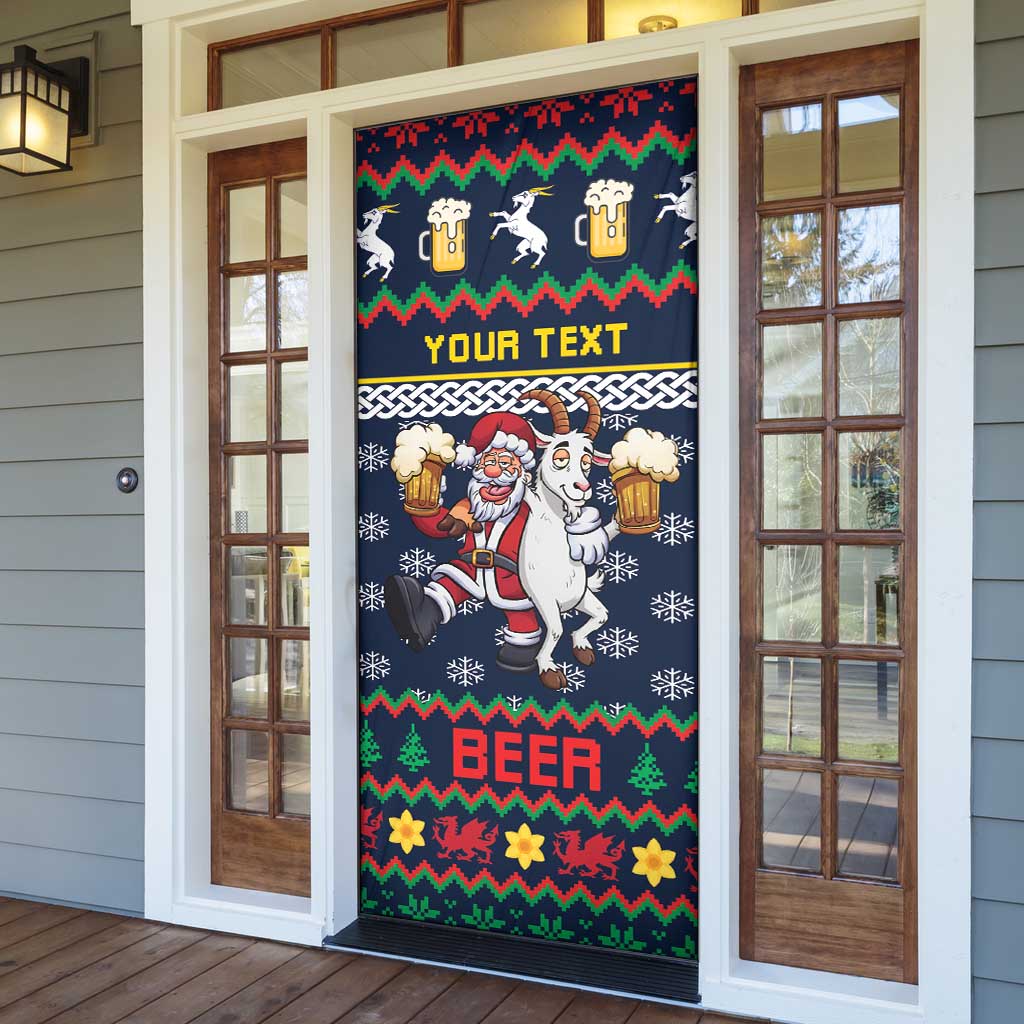Personalized Merionethshire Wales Christmas Door Cover Beer and Goat Santa Design - Wonder Print Shop