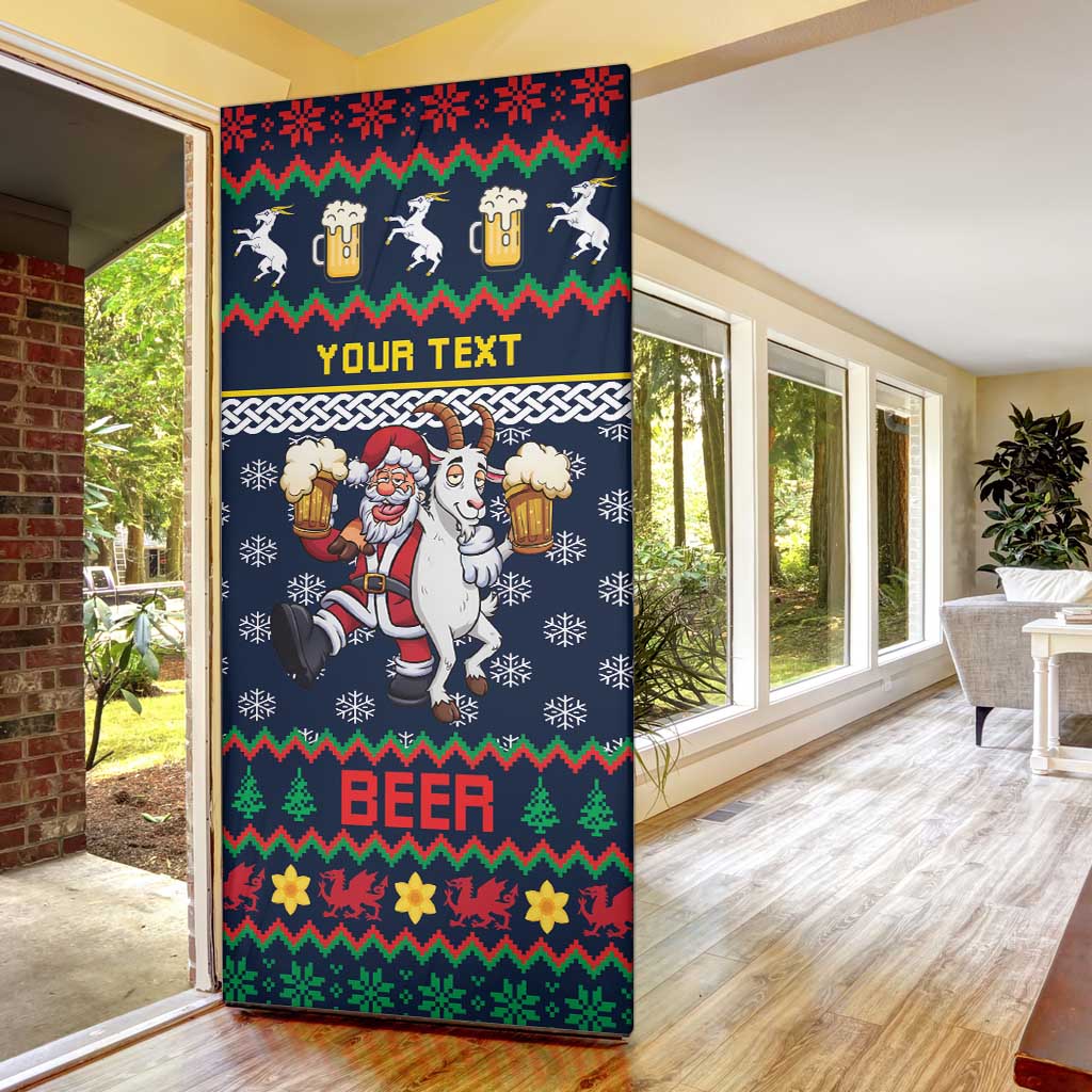 Personalized Merionethshire Wales Christmas Door Cover Beer and Goat Santa Design - Wonder Print Shop