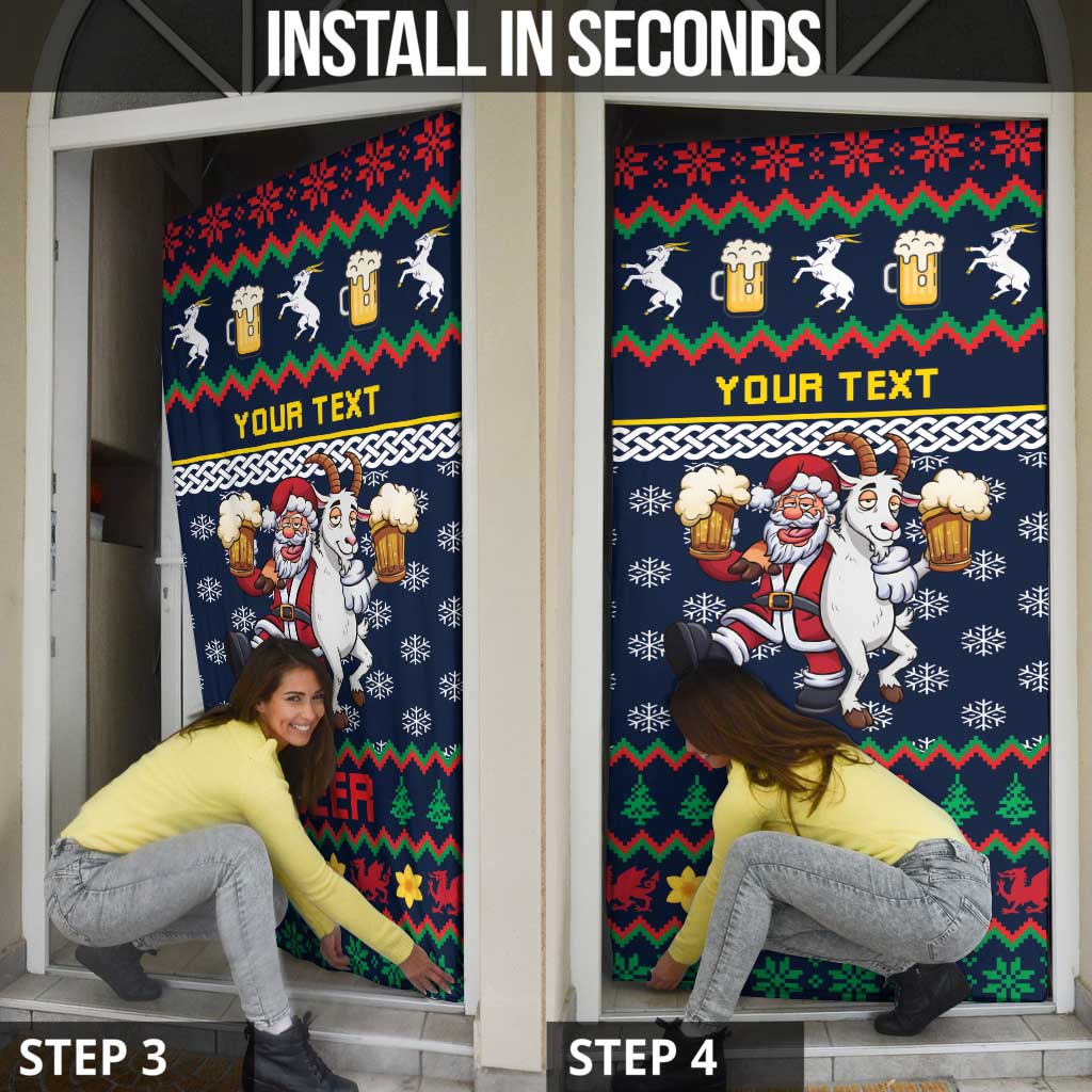 Personalized Merionethshire Wales Christmas Door Cover Beer and Goat Santa Design - Wonder Print Shop