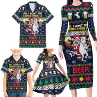 Personalized Merionethshire Wales Christmas Family Matching Long Sleeve Bodycon Dress and Hawaiian Shirt Beer and Goat Santa Design - Wonder Print Shop
