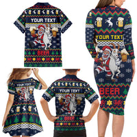 Personalized Merionethshire Wales Christmas Family Matching Long Sleeve Bodycon Dress and Hawaiian Shirt Beer and Goat Santa Design - Wonder Print Shop