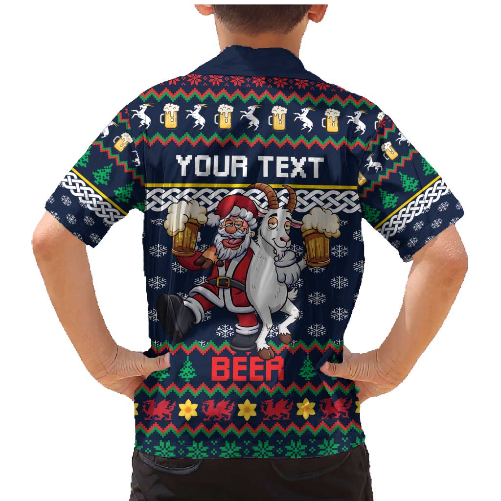 Personalized Merionethshire Wales Christmas Family Matching Mermaid Dress and Hawaiian Shirt Beer and Goat Santa Design - Wonder Print Shop