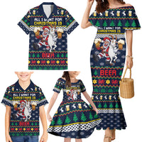 Personalized Merionethshire Wales Christmas Family Matching Mermaid Dress and Hawaiian Shirt Beer and Goat Santa Design - Wonder Print Shop
