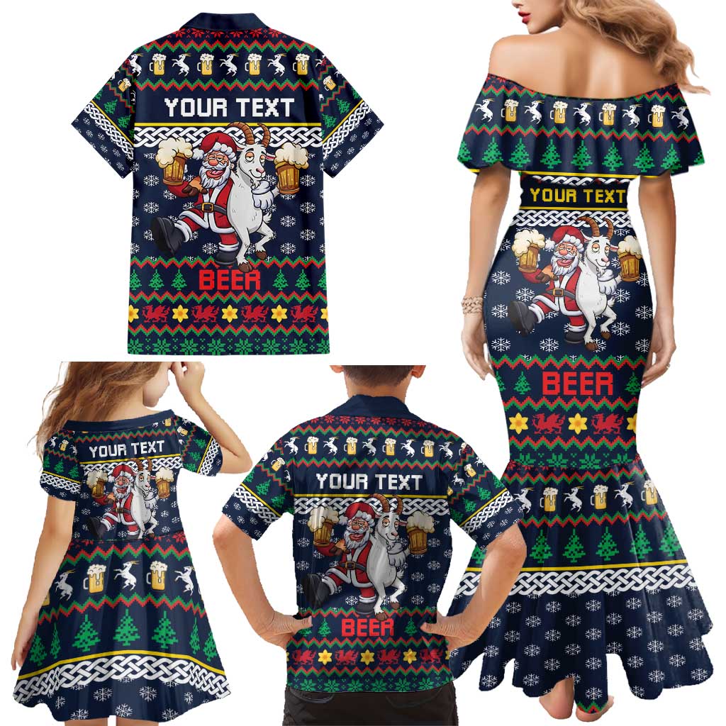 Personalized Merionethshire Wales Christmas Family Matching Mermaid Dress and Hawaiian Shirt Beer and Goat Santa Design - Wonder Print Shop