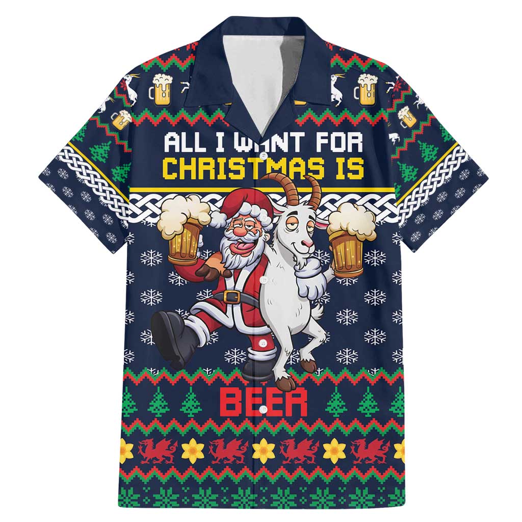 Personalized Merionethshire Wales Christmas Family Matching Mermaid Dress and Hawaiian Shirt Beer and Goat Santa Design - Wonder Print Shop