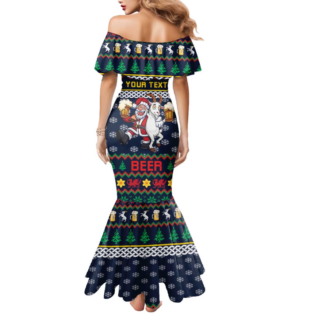 Personalized Merionethshire Wales Christmas Family Matching Mermaid Dress and Hawaiian Shirt Beer and Goat Santa Design - Wonder Print Shop