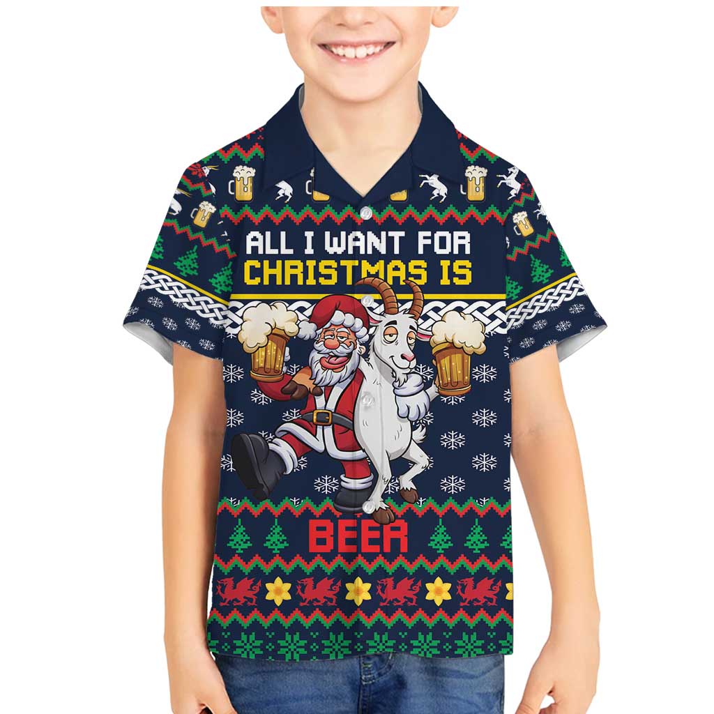 Personalized Merionethshire Wales Christmas Family Matching Mermaid Dress and Hawaiian Shirt Beer and Goat Santa Design - Wonder Print Shop
