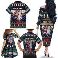 Personalized Merionethshire Wales Christmas Family Matching Off The Shoulder Long Sleeve Dress and Hawaiian Shirt Beer and Goat Santa Design - Wonder Print Shop