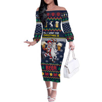 Personalized Merionethshire Wales Christmas Family Matching Off The Shoulder Long Sleeve Dress and Hawaiian Shirt Beer and Goat Santa Design - Wonder Print Shop
