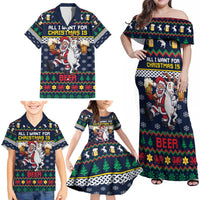Personalized Merionethshire Wales Christmas Family Matching Off Shoulder Maxi Dress and Hawaiian Shirt Beer and Goat Santa Design - Wonder Print Shop