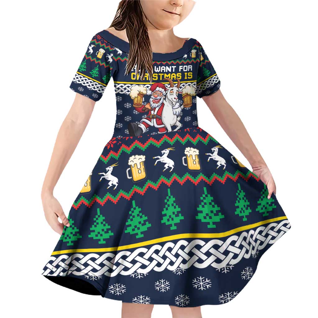 Personalized Merionethshire Wales Christmas Family Matching Off Shoulder Short Dress and Hawaiian Shirt Beer and Goat Santa Design - Wonder Print Shop