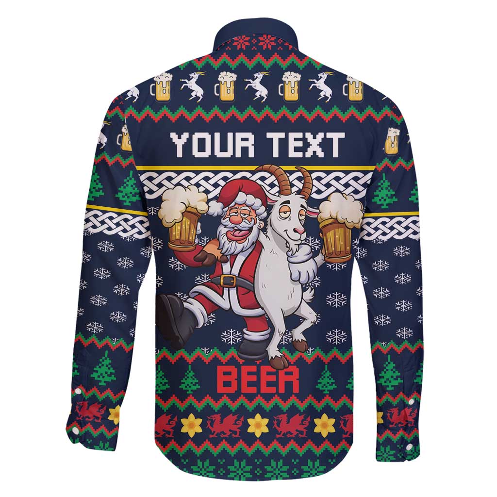 Personalized Merionethshire Wales Christmas Family Matching Off Shoulder Short Dress and Hawaiian Shirt Beer and Goat Santa Design - Wonder Print Shop