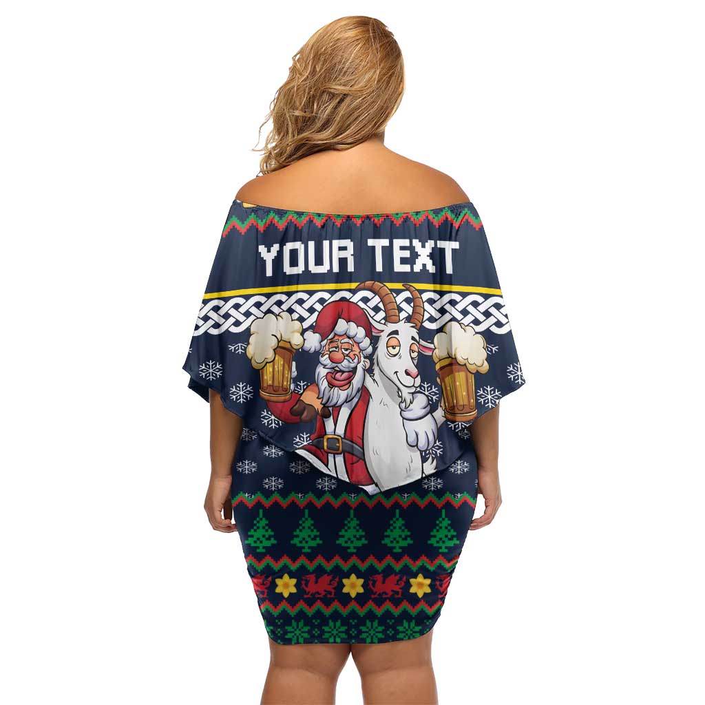 Personalized Merionethshire Wales Christmas Family Matching Off Shoulder Short Dress and Hawaiian Shirt Beer and Goat Santa Design - Wonder Print Shop