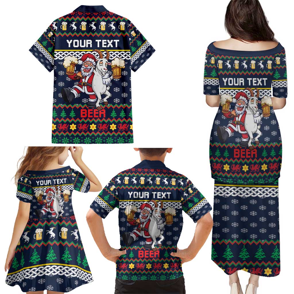 Personalized Merionethshire Wales Christmas Family Matching Puletasi and Hawaiian Shirt Beer and Goat Santa Design - Wonder Print Shop