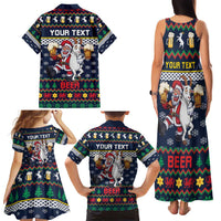 Personalized Merionethshire Wales Christmas Family Matching Tank Maxi Dress and Hawaiian Shirt Beer and Goat Santa Design - Wonder Print Shop