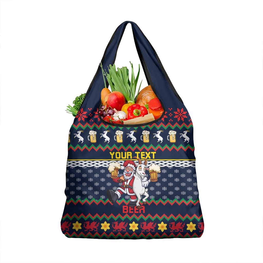 Personalized Merionethshire Wales Christmas Grocery Bag Beer and Goat Santa Design - Wonder Print Shop