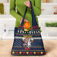 Personalized Merionethshire Wales Christmas Grocery Bag Beer and Goat Santa Design - Wonder Print Shop