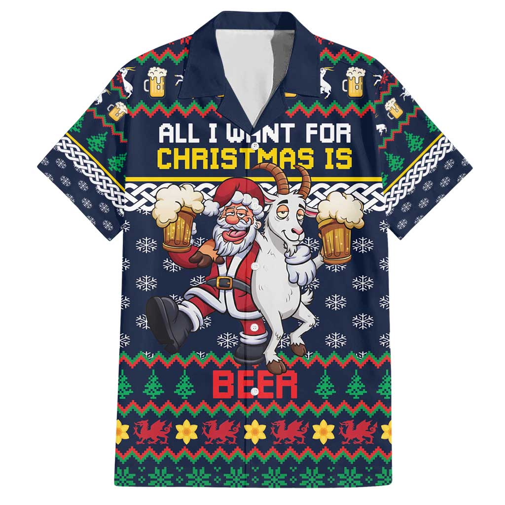 Personalized Merionethshire Wales Christmas Hawaiian Shirt Beer and Goat Santa Design - Wonder Print Shop