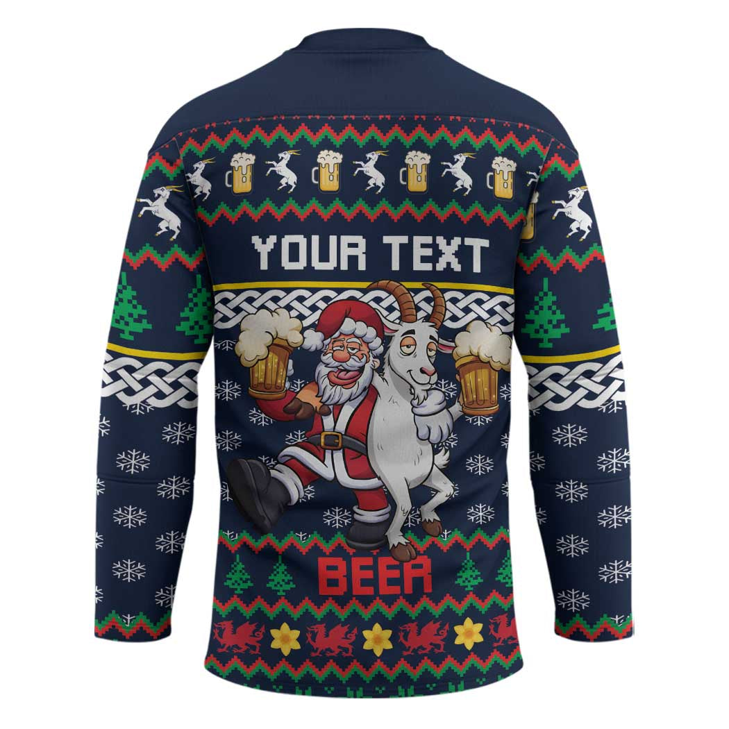 Personalized Merionethshire Wales Christmas Hockey Jersey Beer and Goat Santa Design - Wonder Print Shop