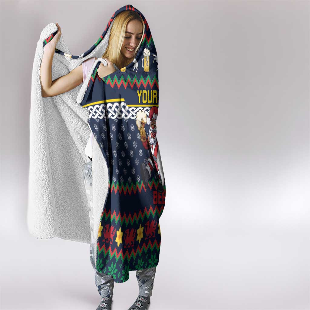 Personalized Merionethshire Wales Christmas Hooded Blanket Beer and Goat Santa Design - Wonder Print Shop