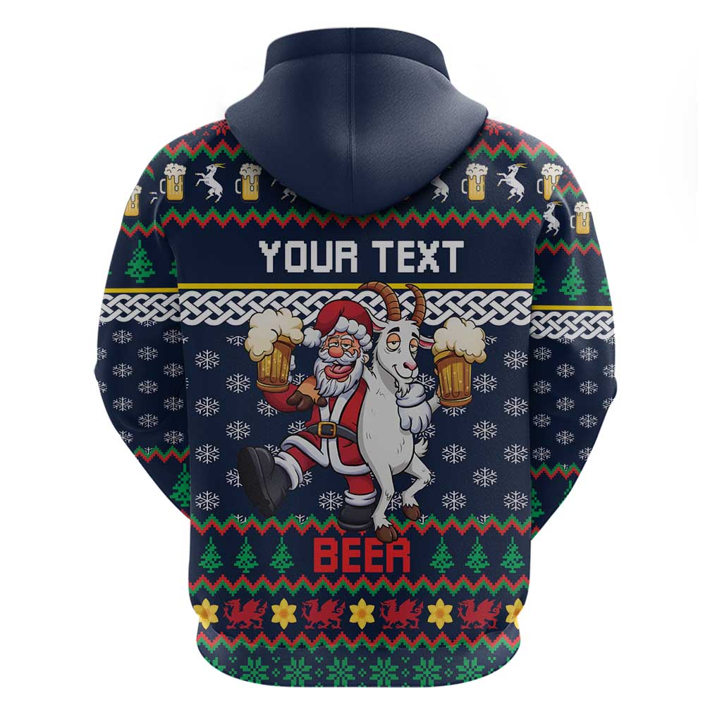 Personalized Merionethshire Wales Christmas Hoodie Beer and Goat Santa Design - Wonder Print Shop