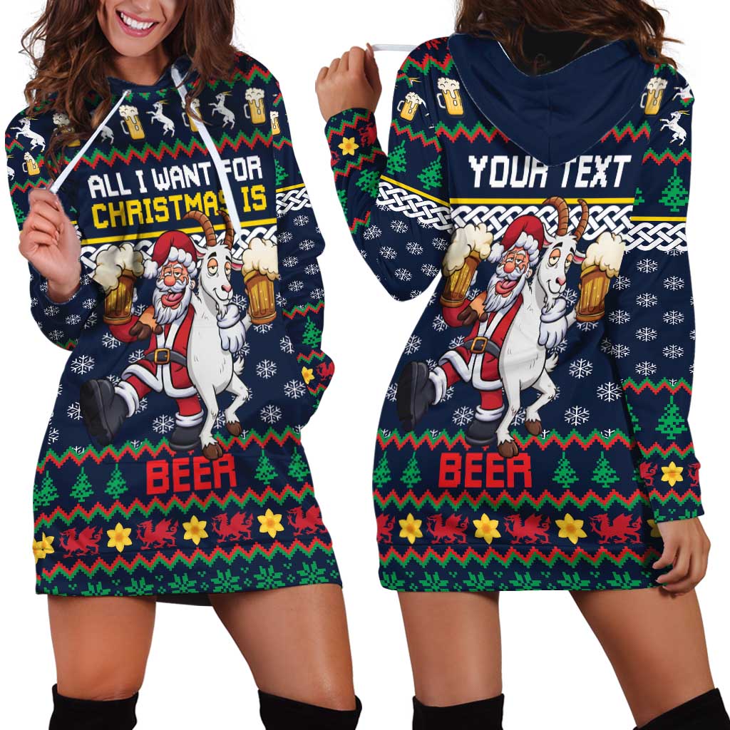 Personalized Merionethshire Wales Christmas Hoodie Dress Beer and Goat Santa Design - Wonder Print Shop