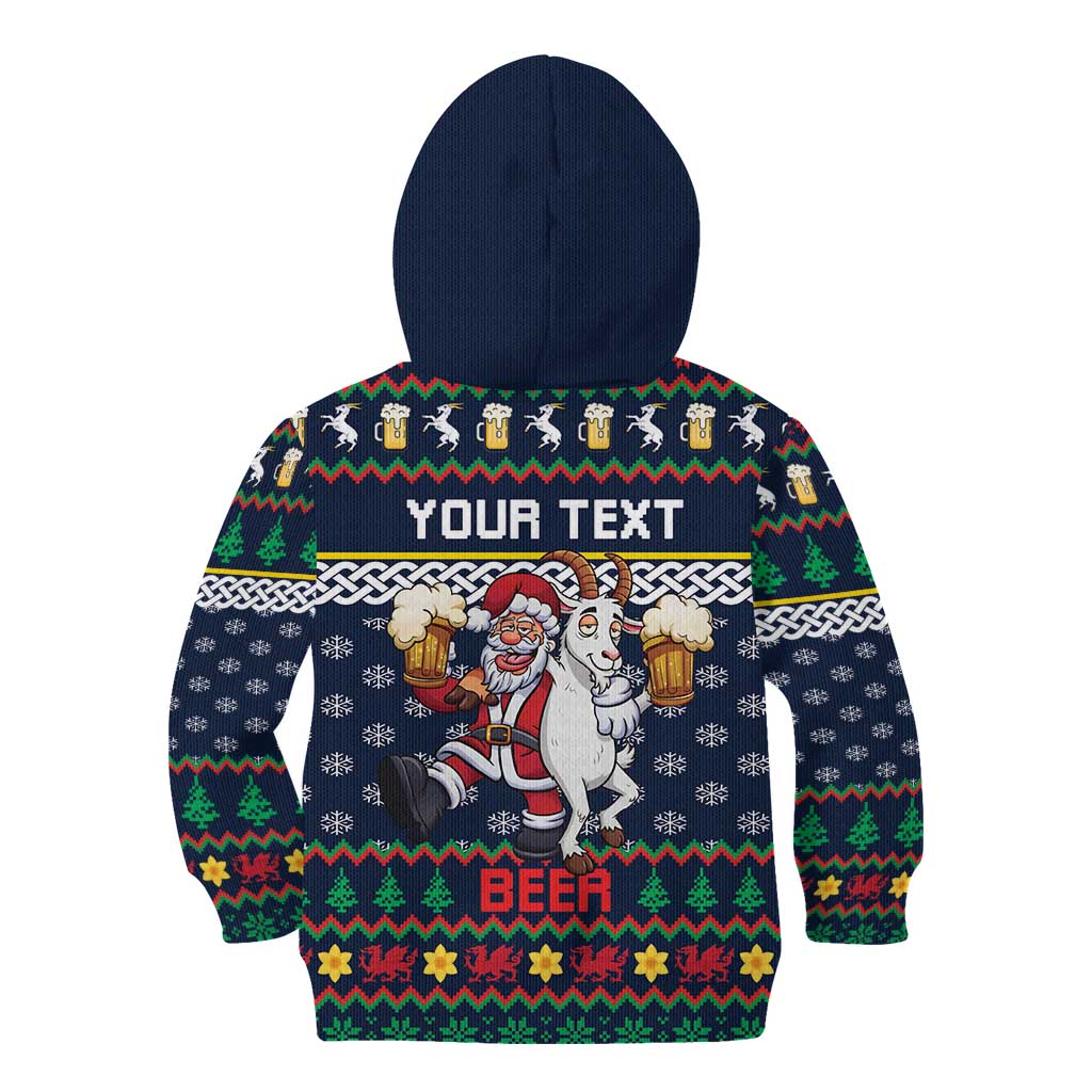 Personalized Merionethshire Wales Christmas Kid Hoodie Beer and Goat Santa Design - Wonder Print Shop