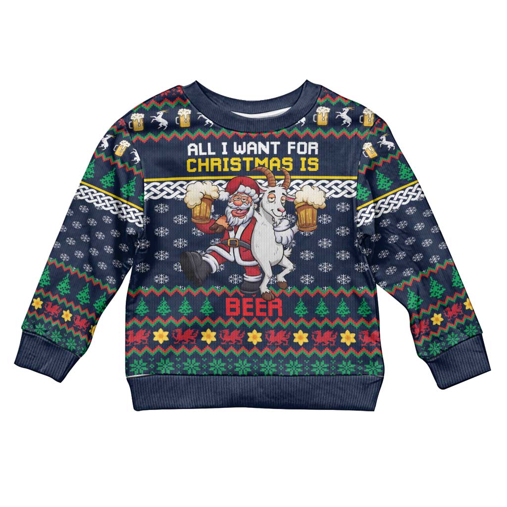Personalized Merionethshire Wales Christmas Kid Ugly Christmas Sweater Beer and Goat Santa Design - Wonder Print Shop