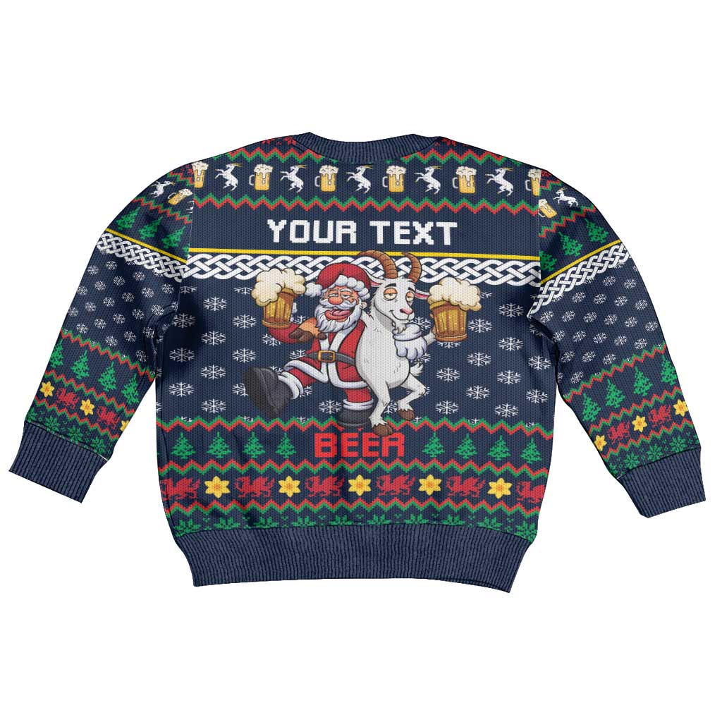 Personalized Merionethshire Wales Christmas Kid Ugly Christmas Sweater Beer and Goat Santa Design - Wonder Print Shop
