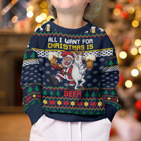 Personalized Merionethshire Wales Christmas Kid Ugly Christmas Sweater Beer and Goat Santa Design - Wonder Print Shop