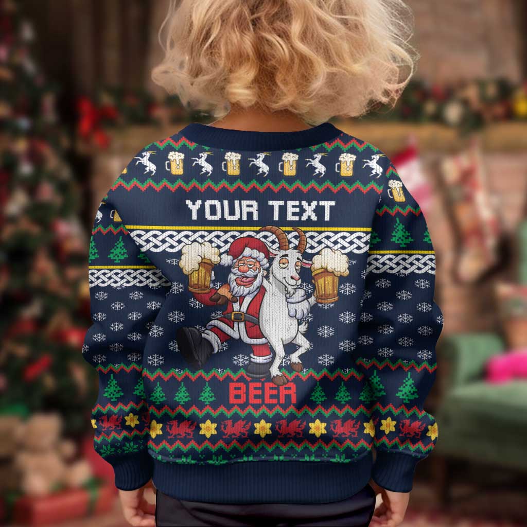 Personalized Merionethshire Wales Christmas Kid Ugly Christmas Sweater Beer and Goat Santa Design - Wonder Print Shop