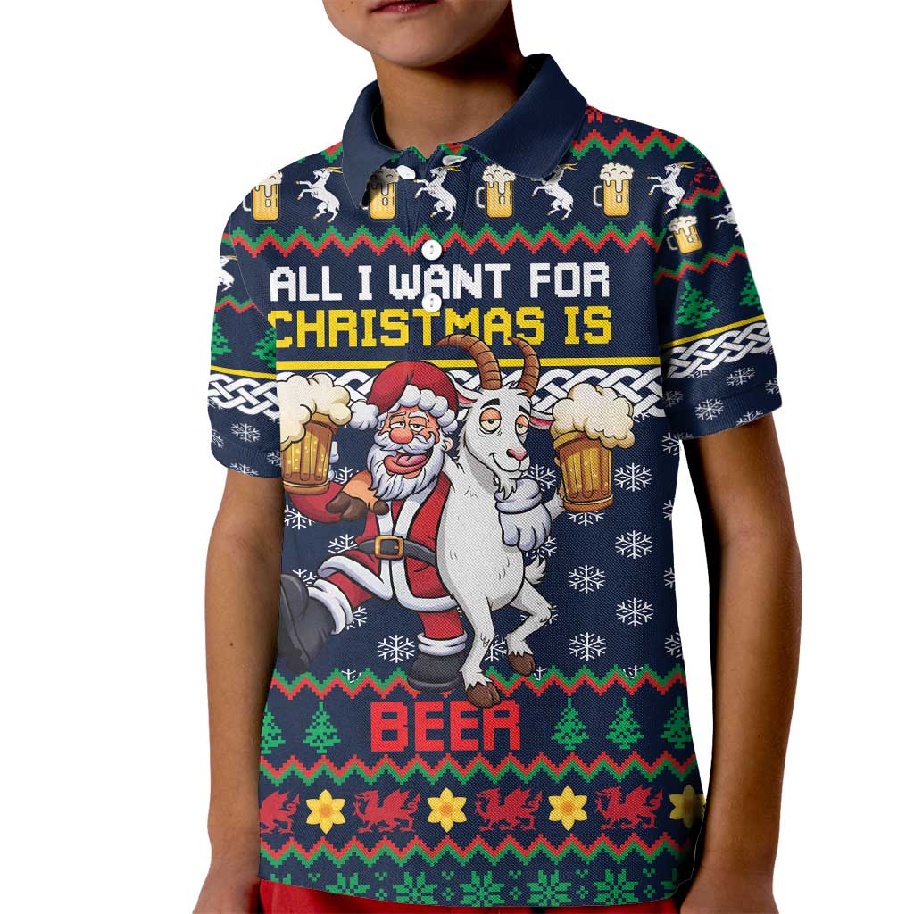 Personalized Merionethshire Wales Christmas Kid Polo Shirt Beer and Goat Santa Design - Wonder Print Shop